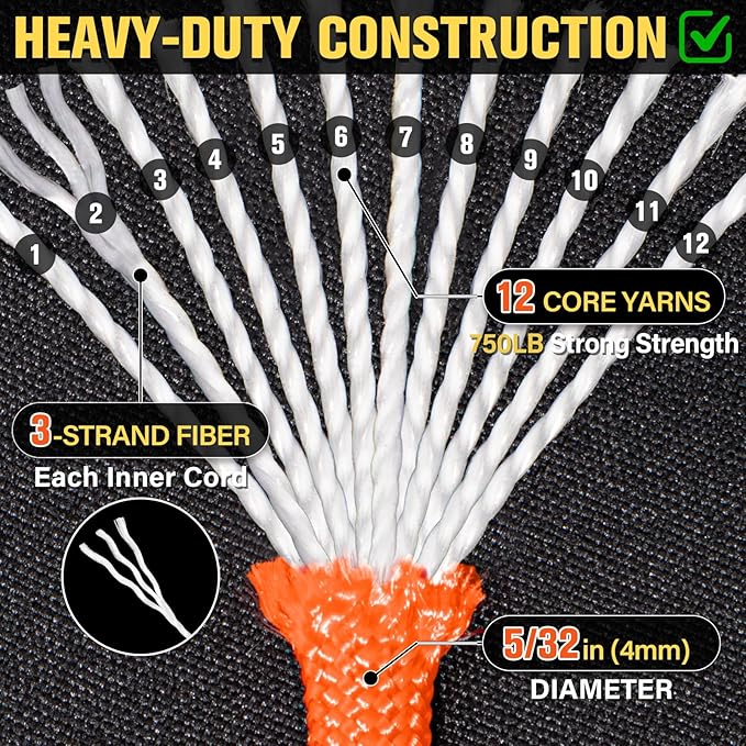 Paracord Rope 750 lb - 1000ft 5/32" Parachute Cord 4MM 12-Strand para Cord - Heavy Duty Spool String for Survival,Camping Gear, Survival Bracelet, Clothesline - Orange