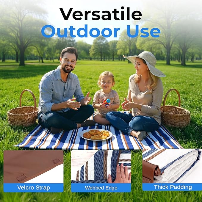 scuddles Extra Large Picnic Blanket – 80" x 80" Waterproof Outdoor Mat with Soft Dual-Layer Comfort, Foldable Sand-Free Travel Rug for Beach, Camping, Lawn & Parks