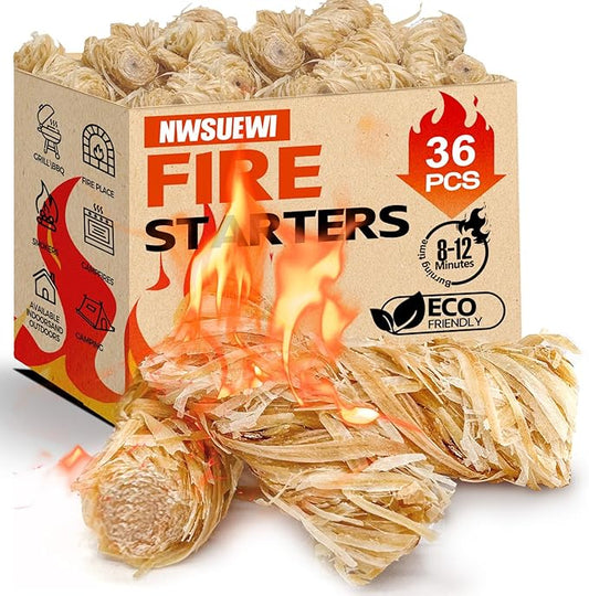 36PCS Fire Starters for Campfires Grill BBQ Camping Fireplace Fire Pit,Quick Light Wood Charcoal Fire Starter, Waterproof-Natural Fire Starters Camping fire Starter Charcoal Starters