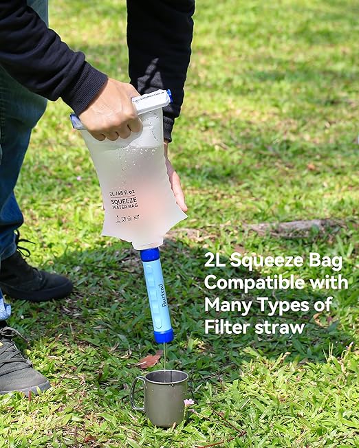 Squeeze Water Bag Compatible with Squeeze Water Filtration System,Foldable Squeeze Bag for Survival Water Filter Straw,2L Durable TPU Material Water Container,Pack of 2