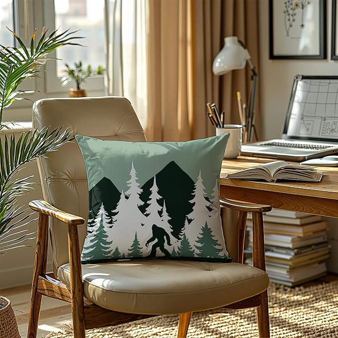 Funny Bigfoot Sasquatch Forest Throw Pillow Covers,Camper Decor Pillowcase,Camping Camper Bigfoot Gifts for Women,Big Foot Sasquatch Gifts 01