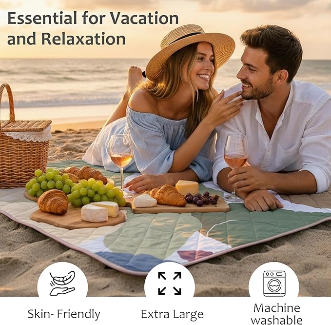 Exclusivo Mezcla Waterproof Picnic Blankets 60x80 Inch, 3 Layer Extra Large, Sandproof and Foldable Outdoor Blanket for Beach Camping, Park and Travel