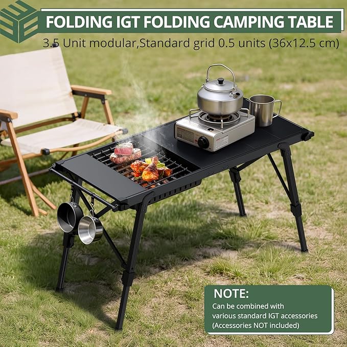 EYPINS IGT Camping Table Foldable - 3ft Modular Folding Table Adjustable Height, with Side Hanging Rails,Aluminum Lightweight Small Portable Camping Tables for Outdoor Cooking,Camping,BBQ