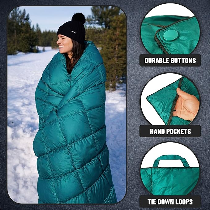 PW700 Extra Large Double Insulated Outdoor Camping Blanket | 2X Puffy, Warm, Packable, Weatherproof, Durable, and Lightweight | Top Quilt for Hiking, Backpacking, Stadium Events, Picnics