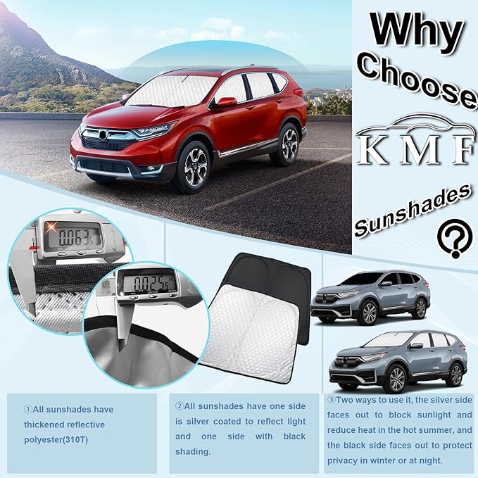 KMF 6pcs Sun Shades for Toyota Prius Hatchback 2016-2022 Accessories (Not for Prius C or V),Full Car Window Covers Sunshade for Windshield Side Rear, UV Block and Privacy Blackout for Camping