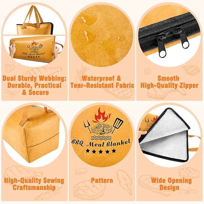 21in BBQ Blanket for Resting Meat with Butcher Paper Roll, Insulated Bag for Turkey/Beef/Brisket/Pork Shoulder, Kitchen/Party/Picnic/Camping Accessories, Anniversary Birthday Gift for Men