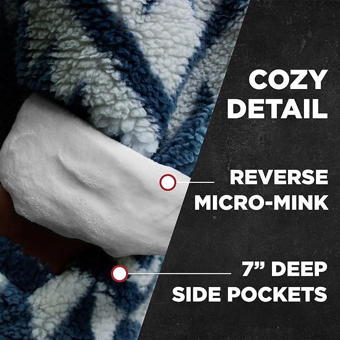 Coleman Oversized Wearable Sherpa and Micro-Mink Blanket Hoodie, Blue - One Size Fits Most