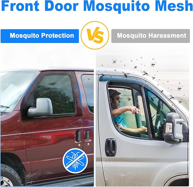 Magnetic Mosquito Screen for Front Door for Ford E-Series Econoline Club Wagon 02-25 47x31in Van Front Side Window Anti Mosquito Net Nylon Mesh for Camping Fishing Field 1 Pair