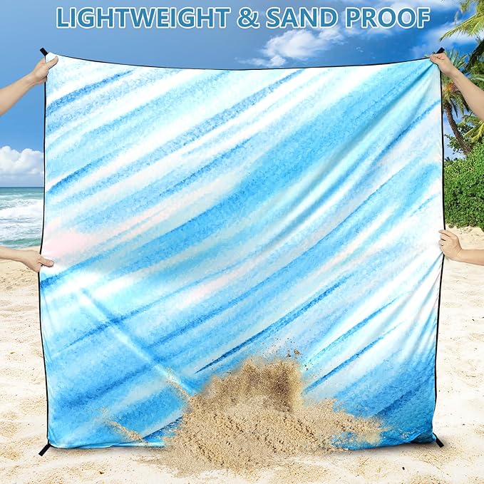 HIHOHO Beach Blanket Waterproof Sandproof Beach Mat for 1-8 Adults Quick Drying Durable Outdoor Picnic Mat for Beach Festival Travel Camping Hiking (Slanting-BL&W, 79"×83"(4 Person))