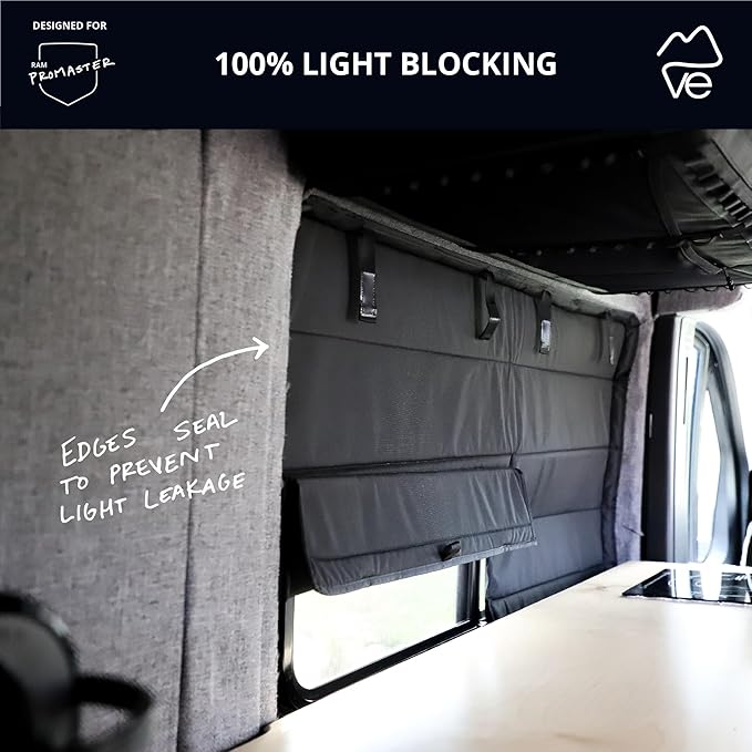 VanEssential Insulated Stealth Blackout Crew Window Cover Designed for RAM Promaster Bare Metal Window Frame Van Years 2014 to Current Model - Black