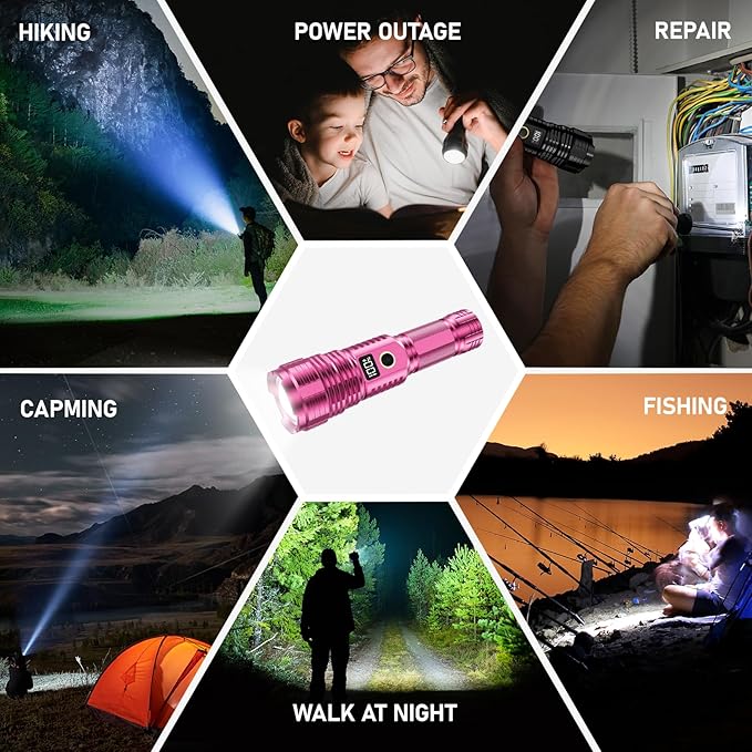 Flashlights High Lumens Rechargeable, 100,000LM LED Super Bright Flash Light, Zoomable Linternas with LCD Digital Display, 5 Mode, Waterproof, Powerful Tactical Flashlight for Emergencies Camping Gift
