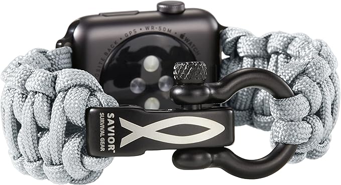 Savior Survival Gear Paracord Watch Band - Compatible with Apple Watch Band 49mm 46mm 45mm 44mm 42mm - iWatch Band Series Ultra 10 9 8 7 6 5 4 3 2 1 SE – Adjustable strap for men (Neutral Gray, Large)