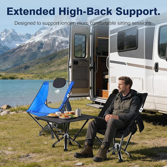 MTRVR Utility-Grade High-Back Folding Chair — Stable One-Piece Structure, Extended Back Support for Longer Sitting, Reinforced Aluminum Frame, Portable Chair for Camping, RV & Outdoor Use
