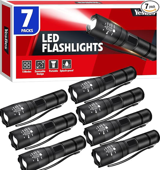 YesBes 7 Pack Small LED Flashlights High Lumens, Tactical Flashlight with 5 Modes, Waterproof Zoomable Flash Light, Small Flashlight for Camping Home Emergencies, Hunting Camping Essentials