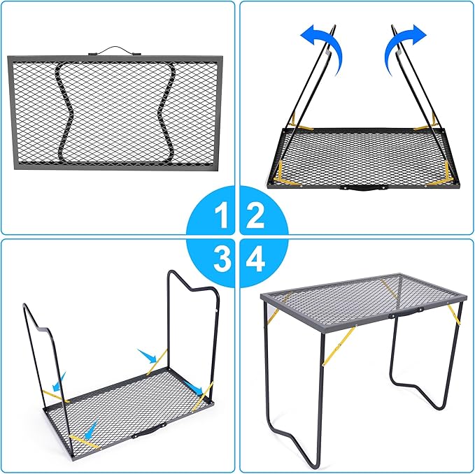 Portable Folding Grill Table, 3ft Outdoor Grill Table with Mesh Tabletop, Metal Grid Table for Camping, Picnic, BBQ, RV