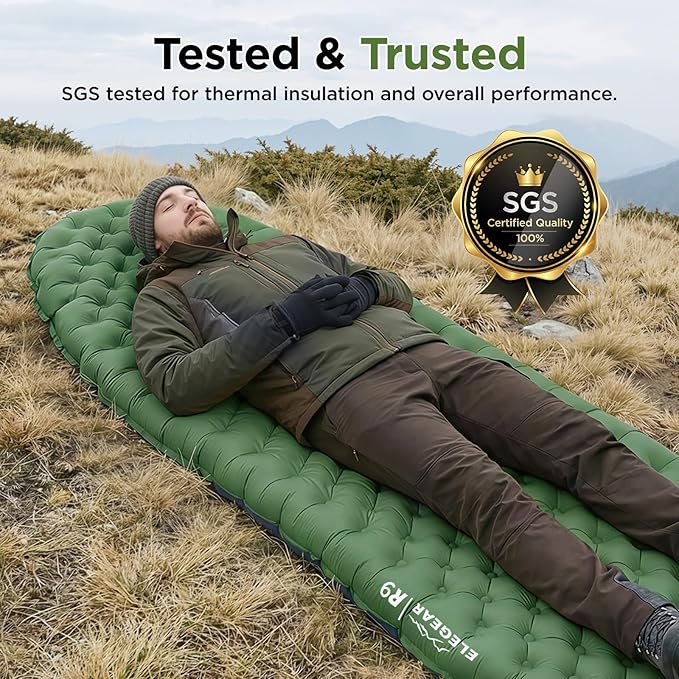 Elegear CumbreX™ Sleeping Pad for Camping with 9 R-Value, Ultralight Camping Sleeping Mat for All Seasons, Insulated Backpacking Sleeping pad, Ripstop Camping Mattress for Outdoor Hiking Tent