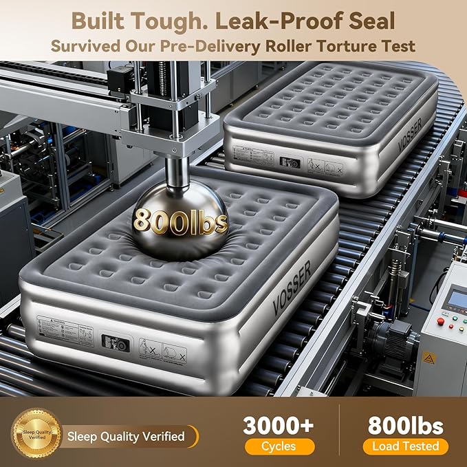 VOSSER Air Mattress Queen with Built in Pump,Blow Up Mattress in 3 Mins,18'' Raised Self Inflatable Mattress,Portable Airbed for Home,Floor&Travel,Queen Size Air Matress for Adults,660LB Max,Silver