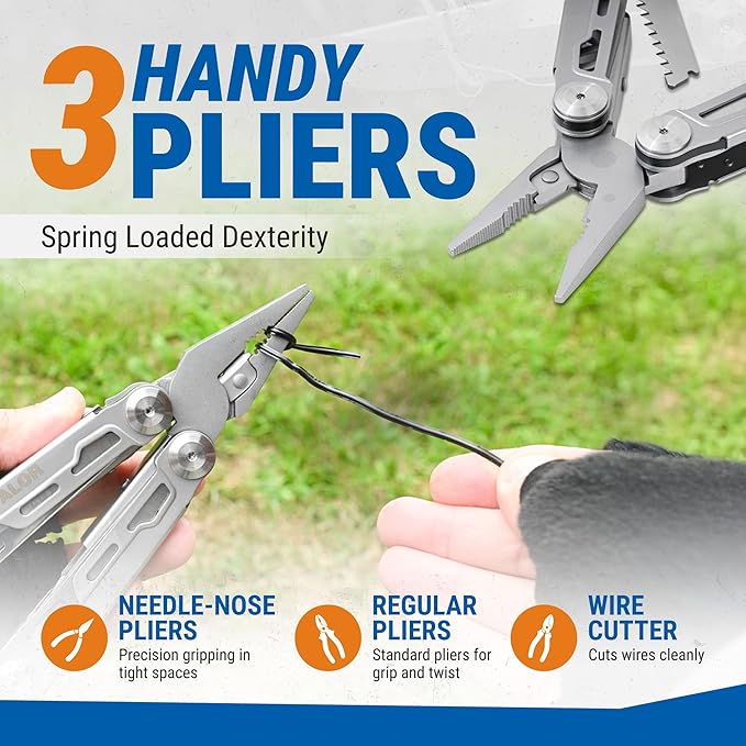 Valor 13-in-1 Multi Tool Pocket Knife with Pliers – Compact Lightweight EDC Multitool for Camping, Fishing, Outdoor, Survival – Self-Locking All-In-One Utility with Carry Case & Belt Loop