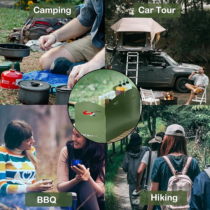 Stove Windscreen - Folding Camping Stove Windshield 4 Plates Stainless Steel Stove Windscreen with Shelf Board for Outdoor, Picnic, Backpacking and Cooking Green