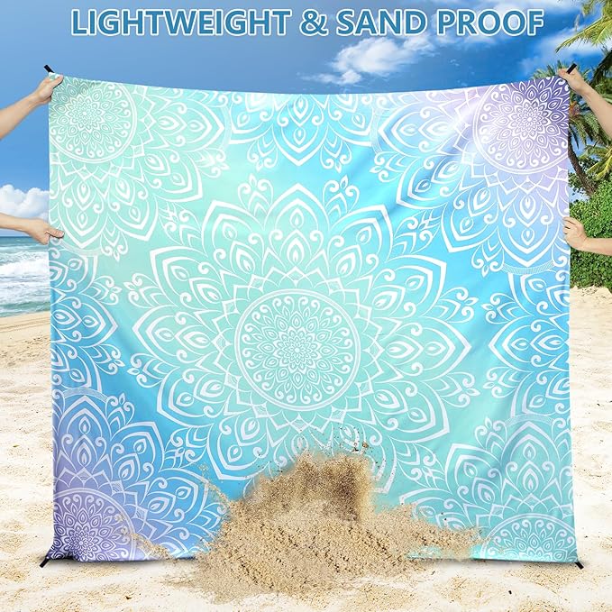 HIHOHO Beach Blanket Waterproof Sandproof Beach Mat for 1-8 Adults Quick Drying Durable Outdoor Picnic Mat for Beach Festival Travel Camping Hiking (Gradiant BL-Mandarin, 79"×83"(4 Person))
