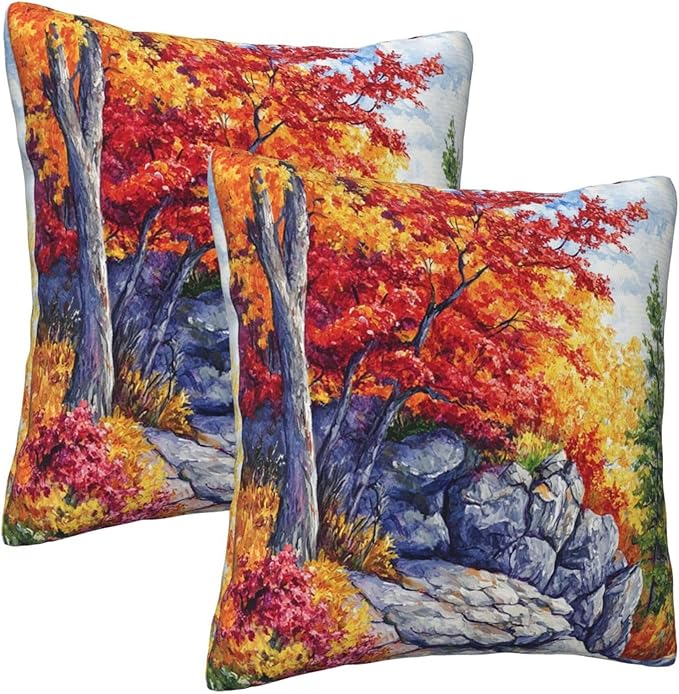 Fall Throw Pillow Covers 18x18 inch Set of 2 Autumn Pillow Case Cushion Cover for Home Sofa Couch Living Room Car Decor