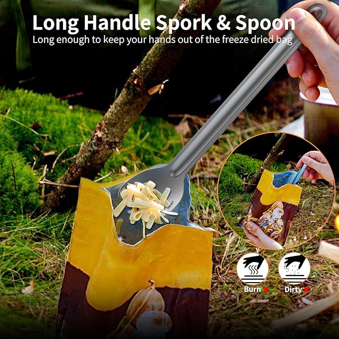 OUTXE Ultralight Titanium Long Handle Fork and Spoon Set