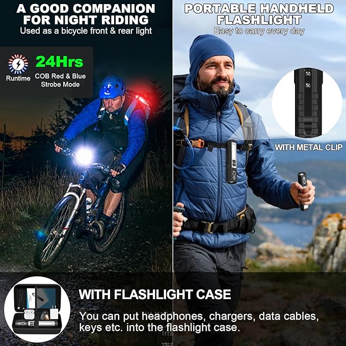 Rechargeable Flashlights High Lumens - Super Bright Small Pocket Magnetic Flashlight, 8 Modes LED Tactical Flash Light, Dual Button Powerful Work Light for Car,Home,Camping,Emergency (2, Pure Black)