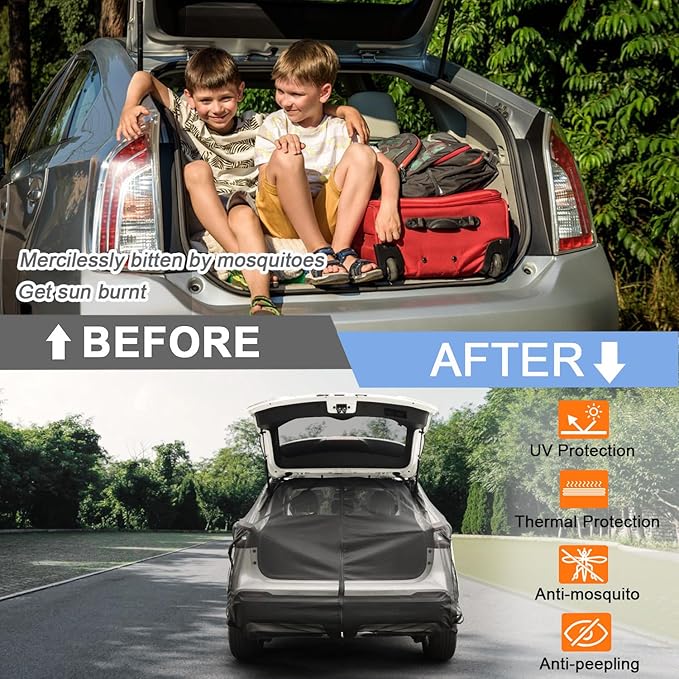 Breathable Mesh Magnetic Car Tent for UV Sun Protection Ventilation Privacy Protection Tailgate Mosquito Net for SUV MPV (XL)