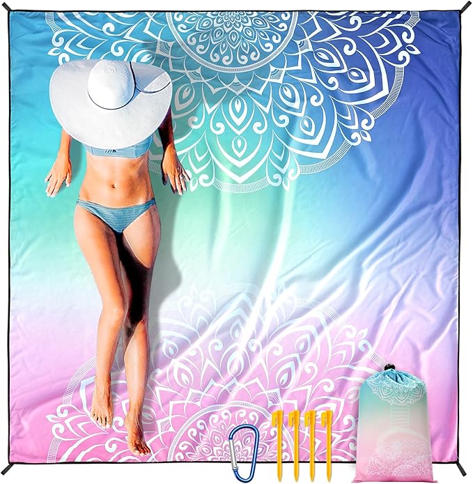 HIHOHO Beach Blanket Waterproof Sandproof Extra Large Beach Mat 79" X 83"/120"x108"for 1-8 Adults Quick Drying Durable Outdoor Picnic Mat for Beach Travel Camping Hiking