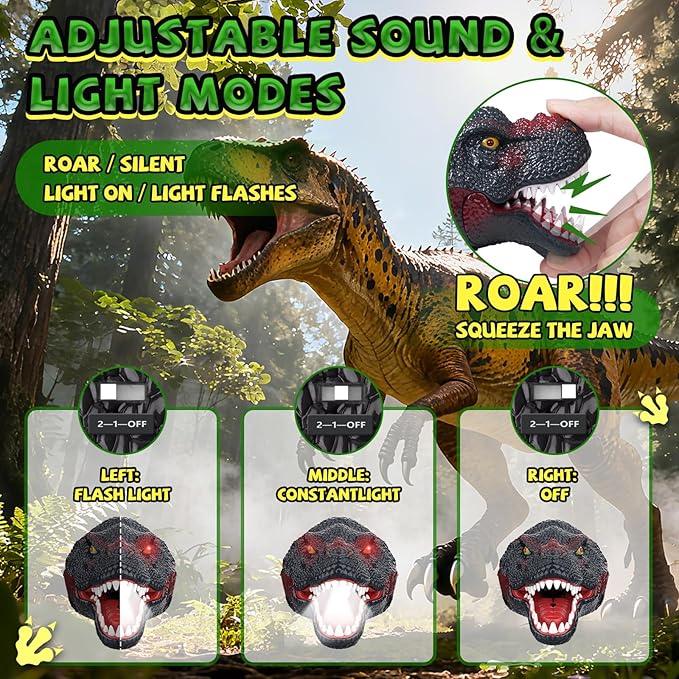 Nitigo Dinosaur Headlamp for Kids Flashlight Rechargeable Led Headlights Roar & Silent Mode, T-Rex Dinosaur Toys for Kids 3-5 4-6 5-7 6-8, Camping Gear, Easter Gifts for Boys Girls Adults