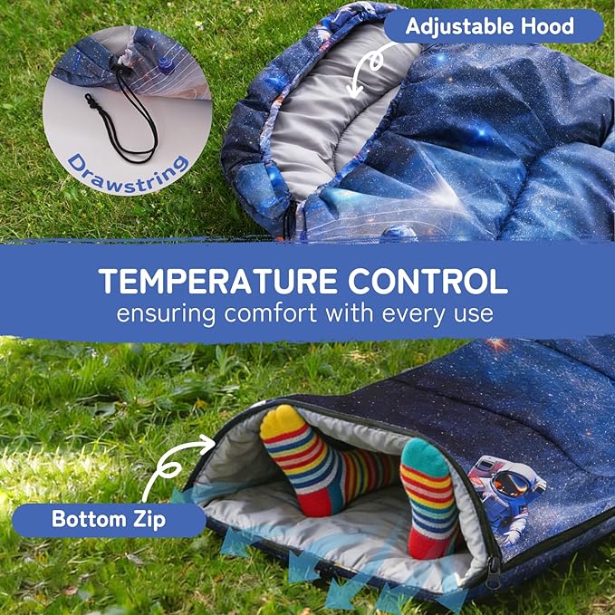 tuphen Kids Sleeping Bag - 50-77℉ 3-Season Waterproof Sleeping Bag for Boys & Girls, Lightweight 2.2 lbs Camping Gear with Compression Bag Ideal for Camping, Hiking, Indoor