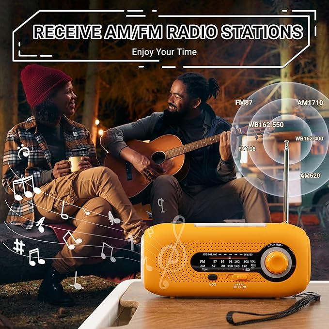 Solar Hand Crank Emergency Radio - 2000mAh Portable Weather Radio with AM/FM/NOAA, 3-Mode Flashlight, SOS Alarm & Cell Phone Charger for Outdoor & Home Use