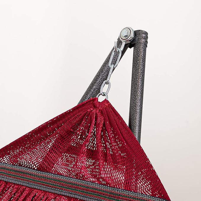 Best Home Fashion Hammock with Collapsible Steel Stand 450 lbs Capacity & Carrying Case, Portable & Adjustable, Perfect for Camping Beach Summer Patio, EZ Daze Foldable Hammock with Stand- RED