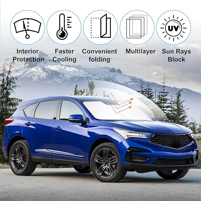 Windshield Sun Shade Custom Fit 2019-2024 2025 2026 A-c-u-r-a R-DX Accessories Foldable Sunshade Sun Blocker Front Window Shades Covers Keep Car Cooler