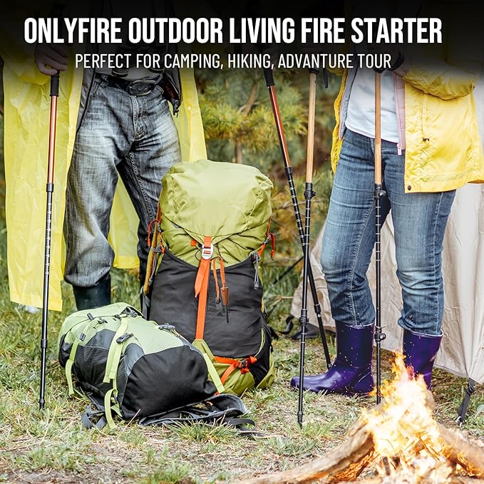 onlyfire Fire Starter Survival Tool, Ferro Rod Kit with Tinder Wick, Pouch, Waterproof Flint and Steel Fire Starter for Camping, Hiking and Backpacking Gear