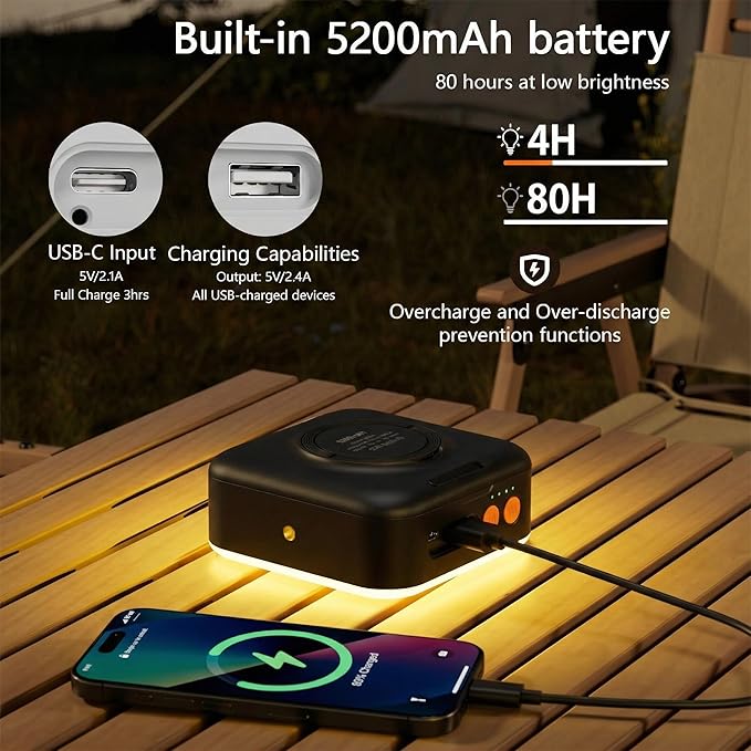 Solar Camping Lantern, Solar Camping Light 5200mAh Rechargeable 1000 Lumens 5 Light Modes, Lanterns for Power outages Hurricane IP65 Waterproof, Hiking, Fish, Emergency, and Home