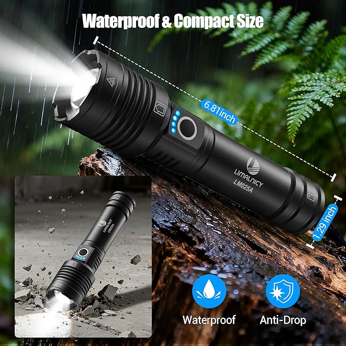 Rechargeable Flashlights High Lumens 100,000 Single One Mode - 2 Pack, Super Bright Powerful 30W LED, Long Lasting 12 Hours, USB C Input, Handheld 6.81” Length, for Hiking Home Gift