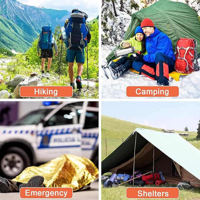 10 Pack Emergency Mylar Thermal Blankets - Gold&Silver 84"x52" Durable Space Blankets for First Aid, Survival, Camping, Hiking, Car Emergency Kit, Outdoor Camping Gear