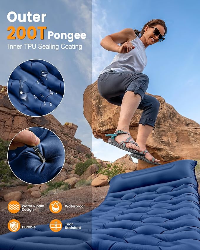 Camping Sleeping Pad,5.9 Inch Thick Camping Mat with Built in Pillow and Foot Pump,Self Inflating Sleeping Pad for Camping Backpacking（Green