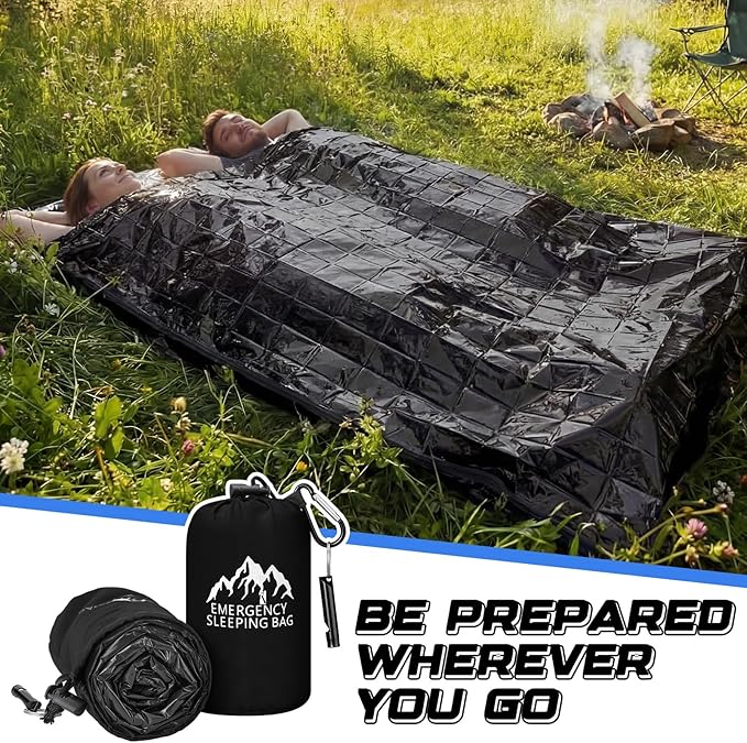 Oudain 6 Pcs XL Emergency Sleeping Bag 94.5" x 49.2" Waterproof Survival Sleeping Bag with Whistle Carabiner Portable Thermal Bivy Sack Emergency Blankets for Camping Hiking Outdoor