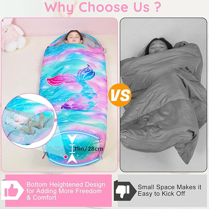 FIOBEE Kids Sleeping Bag for Girls Boys 3 Season Warm & Cool Weather Youth Camping Sleeping Bags with Backpacking Bag Waterproof for Traveling Hiking Indoor Outdoor Camping Essentials