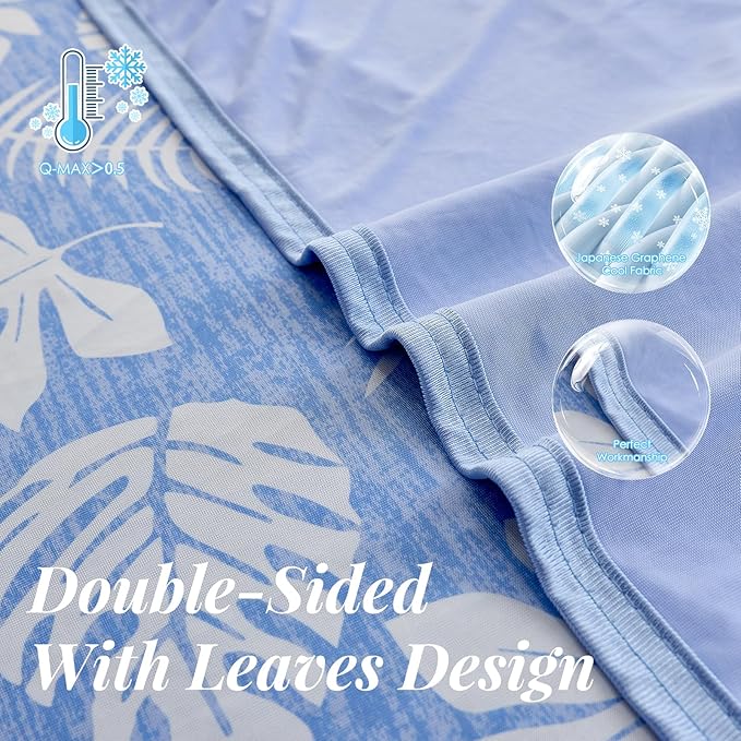 OIGAE Cooling Blanket with Double Sided Cold Effect Bed Throw for Hot Sleepers Night Sweats,Japanese Q-Max 0.5 MICA Cooling Fiber,Skin-Friendly, Breathable (8 - Blue (Tropical), Twin 60'' x 80'')