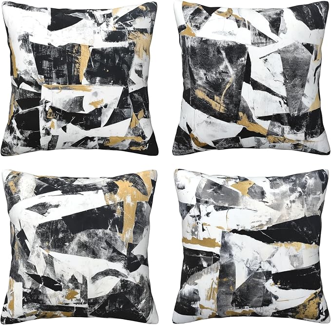 Black White Abstract Throw Pillow Covers 18 X 18 Inch Set of 4 Decorative Cushion Cover Home Decor for Sofa Chair Couch Bedroom Living Room