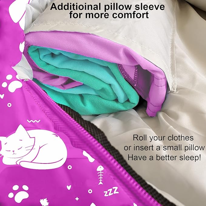 KidzAdventure Mummy Style 32 – 59F Kids Sleeping Bag with Pillow Sleeve, 4 Season, Lightweight and Backpacking Style, Ideal for Camping, Sleepover, Boys, Girls, and Youth