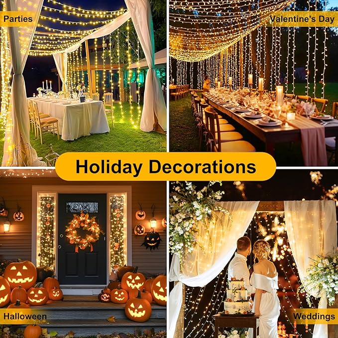 200FT 600LED Christmas Lights Plug in,Warm White Waterproof Fairy Lights with Timer/8 Modes, Christmas Tree Lights Lighting Outdoor Indoor Garden Party Wedding Christmas Tree Decoration
