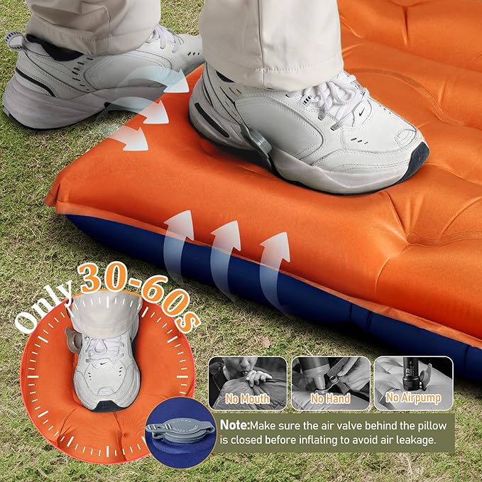 KASBAH Camping Sleeping Pad,Extra Wide 6 inch Thick Inflatable Sleeping Pads with Built-in Foot Pump and Pillow,Ultralight Camping Mat Gear for Outdoor Hiking,Camping