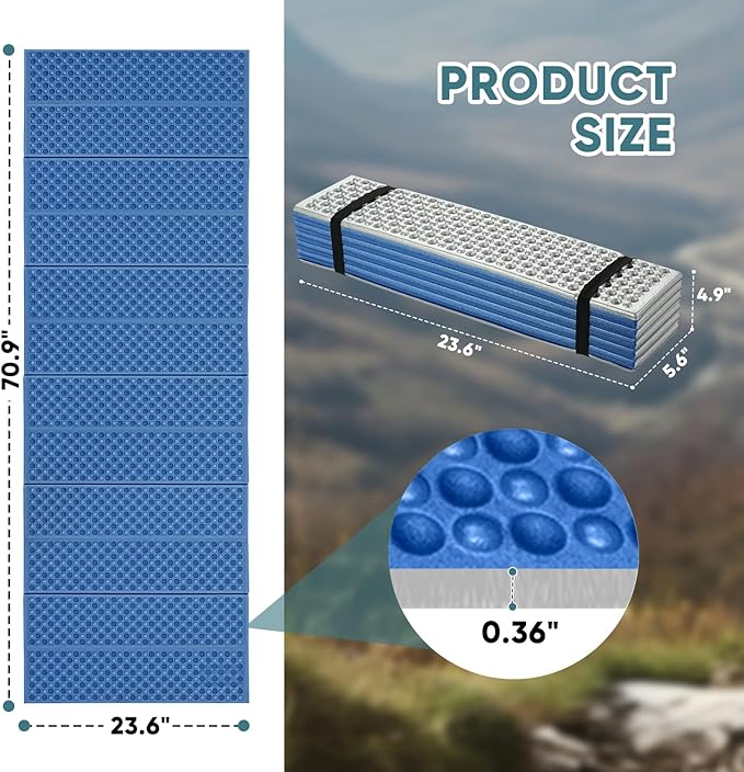Ultralight Foam Sleeping Pad, Waterproof Closed Cell Foam Pad for Superior Insulation, Folding Sleeping Mat for Compact Storage, Foldable and Portable for Hiking and Camping