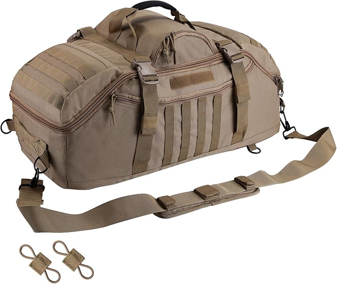 Hannibal Tactical 65L Large Duffle Bag, 3-in-1 Tactical Backpack MOLLE Pack for Sports, Gym, Outdoor, Coyote