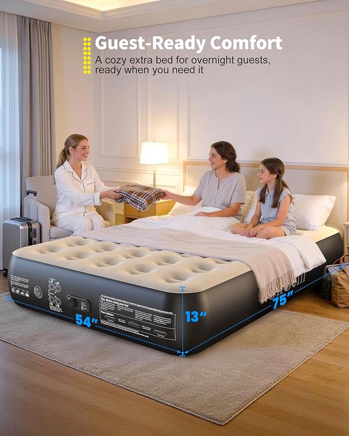 OhGeni Air Mattress Full with Built in Pump, 13" Raised Inflatable Blow up Mattress, Family Choice Award Winner, Portable Foldable Bed with Upgraded Surface for Home & Camping, 600 lbs