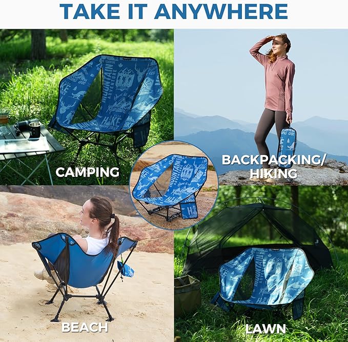 ATEPA UFO3.0 Ultralight Backpacking Chair, 330 lbs Heavy-Duty Aerospace Aluminum Folding Camp Chair with Hexagon Ergonomic Seat Anti-Sink Feet, Compact Portable Outdoor Gear for Hiking Fishing, Blue